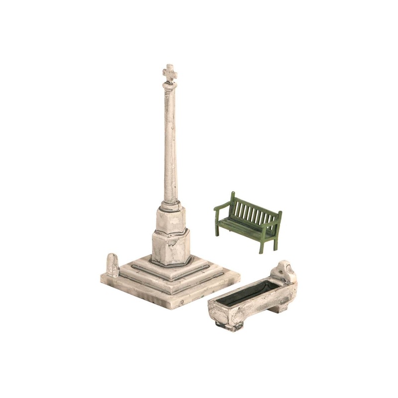 Village Scene, Bench, Horse Trough and Village Cross