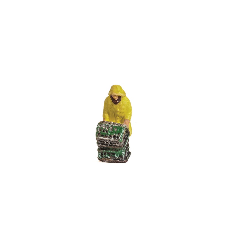 Fisherman in Yellow Oilskins with Creels