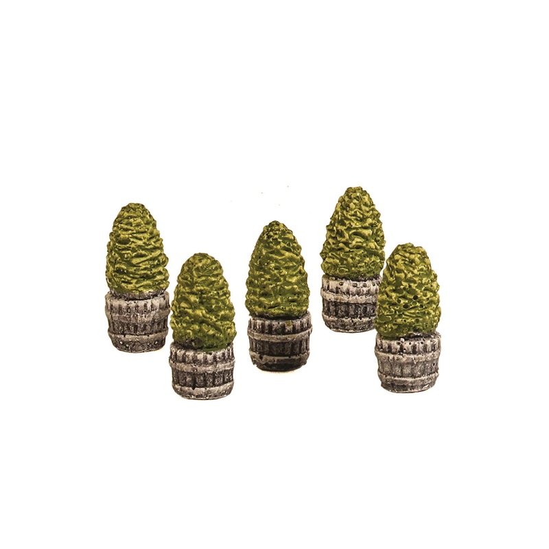 Five Small Trees in Half Barrels