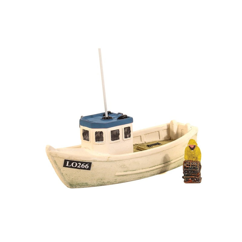 Lobster Boat with Fisherman and Blue Roof