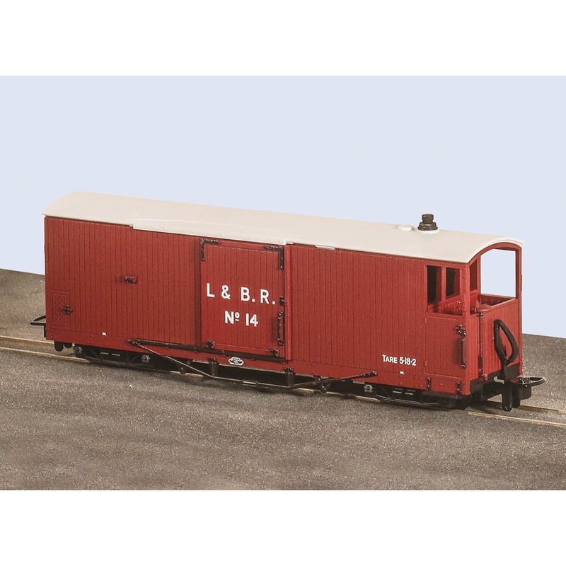 OO-9 Lynton & Barnstaple 8 ton Bogie Goods Brake Van, Red, No.14, Open Veranda