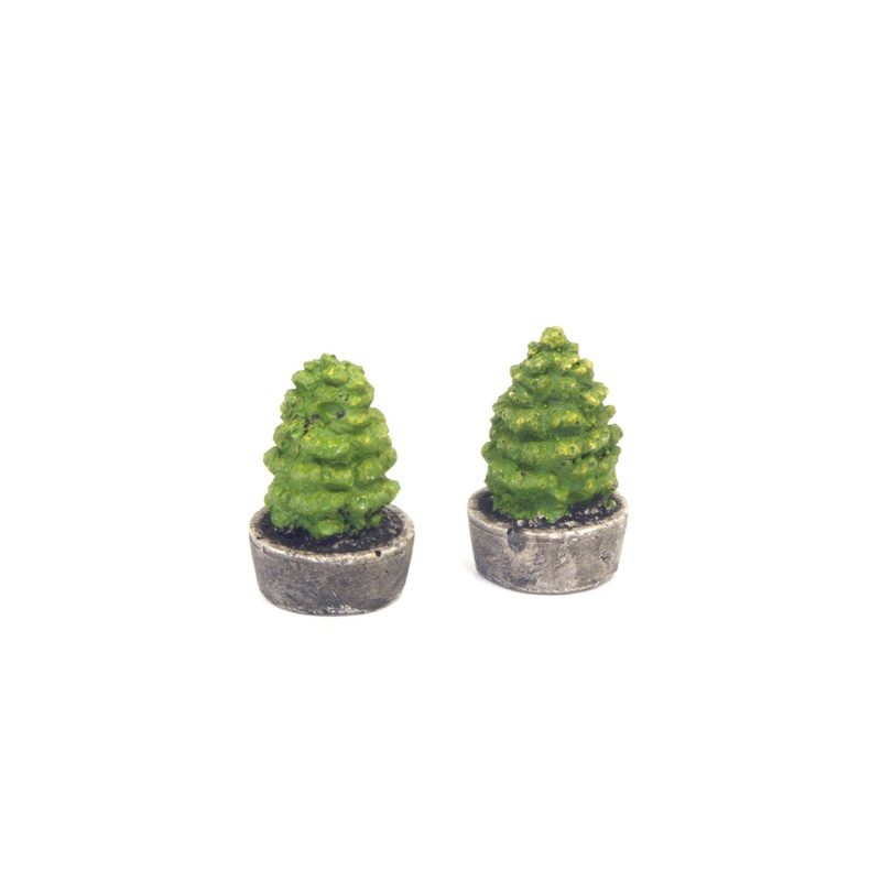 Two Green Trees in Concrete Planters