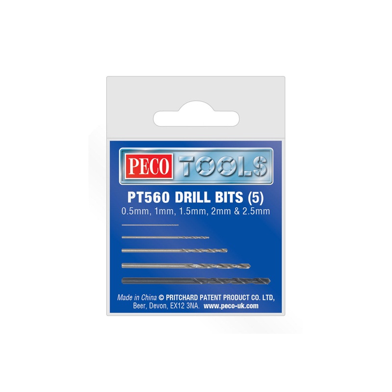 Box of 5 drill bits 0.5 to 2.5mm