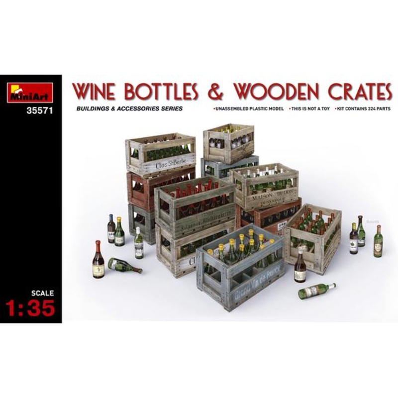 1/35 Miniart Wine, Beer, Milk Bottles and Wooden Boxes