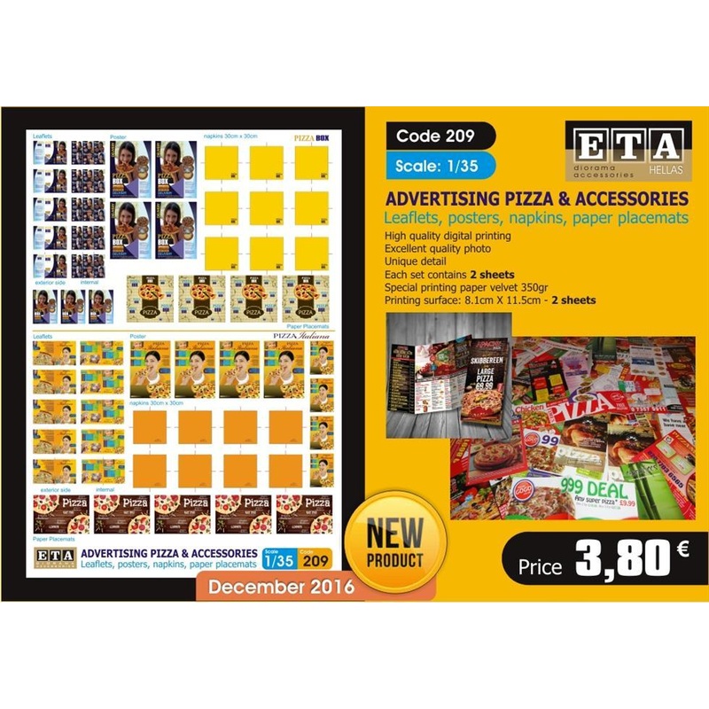 1/35 Scale ADVERTISING PIZZA & ACCESSORIES Leaflets, posters, napkins, paper placemats
