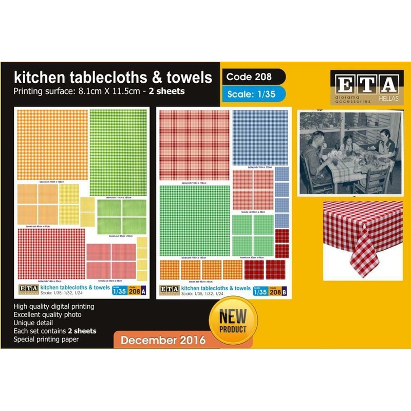 1/35 scale kitchen tablecloths & towels WWII & MODERN