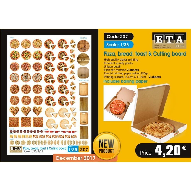 1/35 scale Pizza, Bread, toast and cutting boards