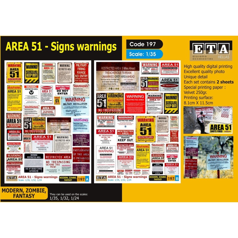 1/35 MODERN, ZOMBIE, FANTASY AREA 51 – Signs warnings
