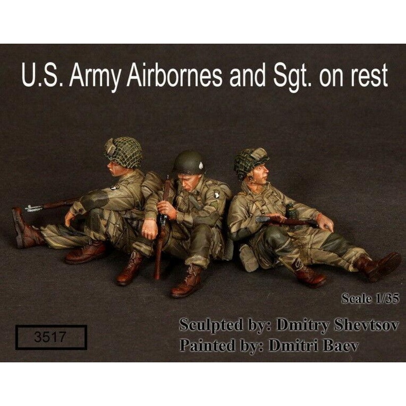 1/35 Scale resin kit WW2 U.S. Army Airbornes and Sgt. on rest 3 Figures