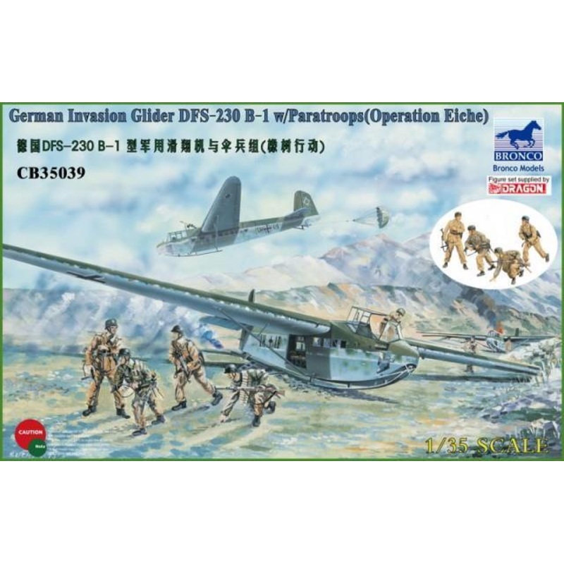 1/35 Scale DFS 230B-1 German Invasion Glider with Dragon Paratroops figures (Operation Eiche)