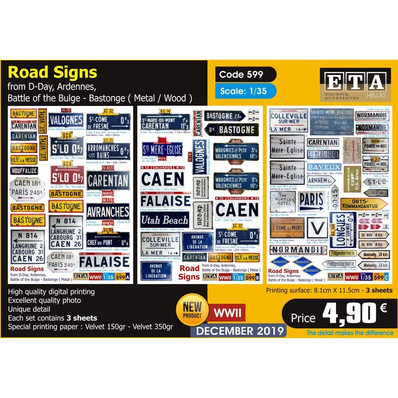 1/35 scale Road Signs : D-Day, Ardennes, Battle of the Bulge-Bastonge
