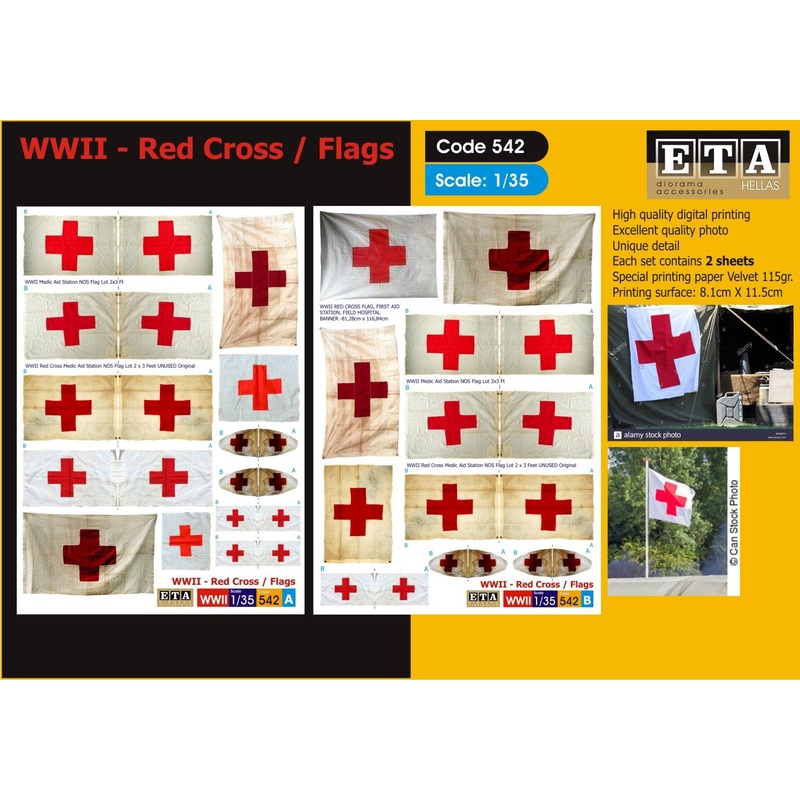 1/35 scale WW2 era Red cross Flags