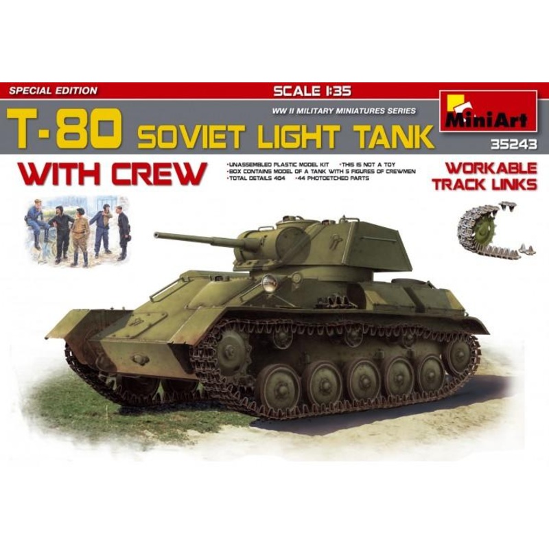 1/35 scale WW2 T-80 Soviet light tank with crew Miniart