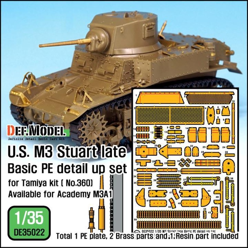 1/35 scale U.S. M3 Stuart late Basic PE detail up set (for Tamiya, Academy 1/35)