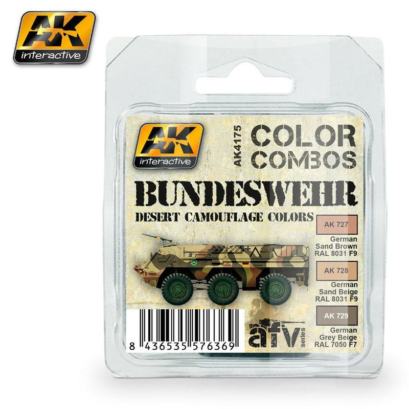 AK ACRYLIC PAINT SET BUNDESWEHR DESERT CAMOUFLAGE COLORS COMBO