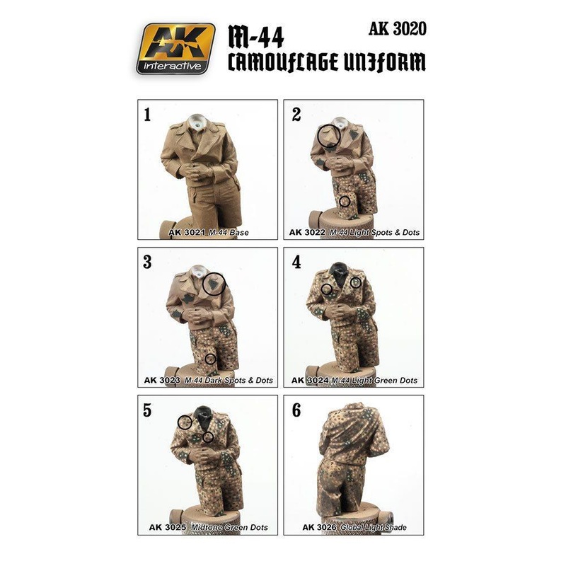 AK ACRYLIC PAINT SET M-44 CAMOUFLAGE UNIFORM COLORS SET