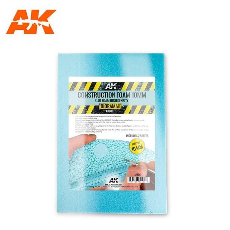 AK Interactive – construction foam 10mm blue foam high density 195x295mm includes 2 sheets