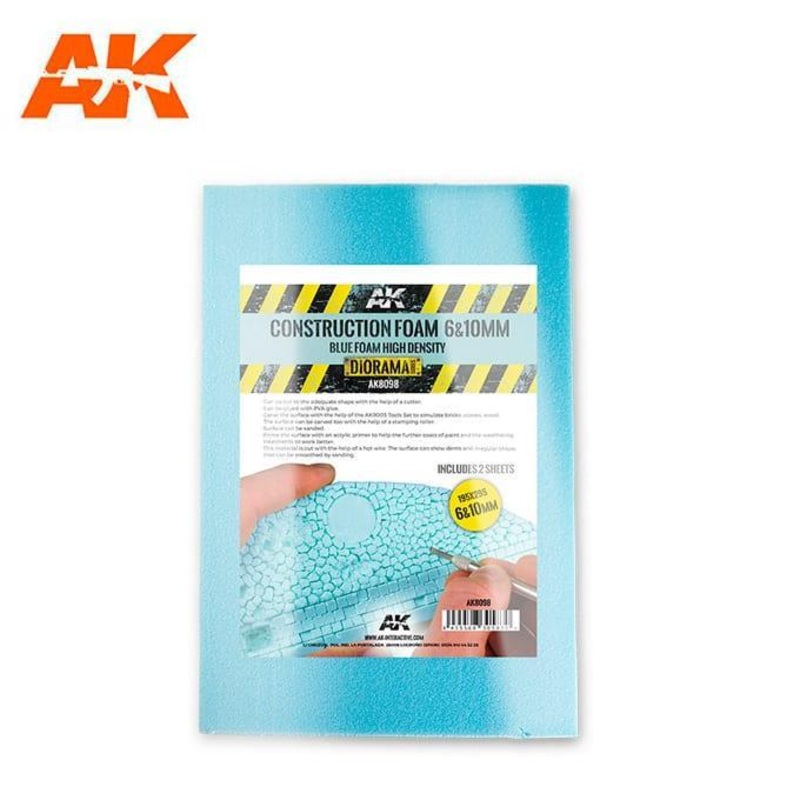 AK Interactive – construction foam 6 & 10mm blue foam high density 195x295mm includes 2 sheets