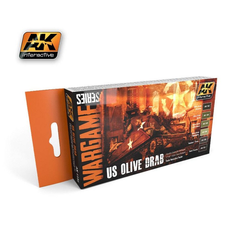 AK WARGAME PAINT US OLIVE DRAB COLORS SET