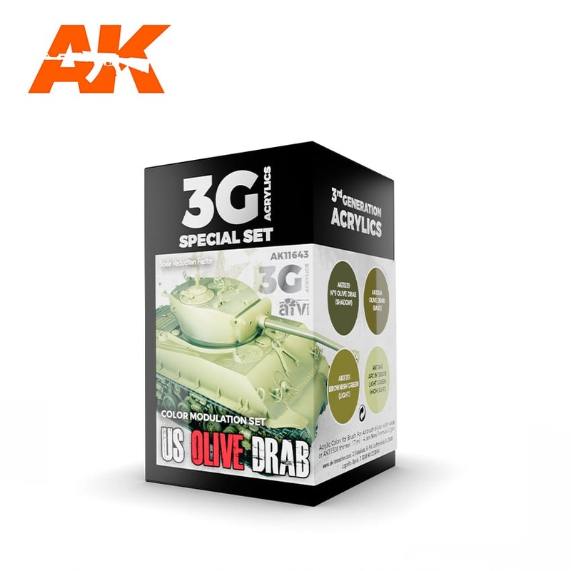 AK Interactive GEN 3 – US VEHICLE OLIVE DRAB MODULATION SET 3G PAINT SET