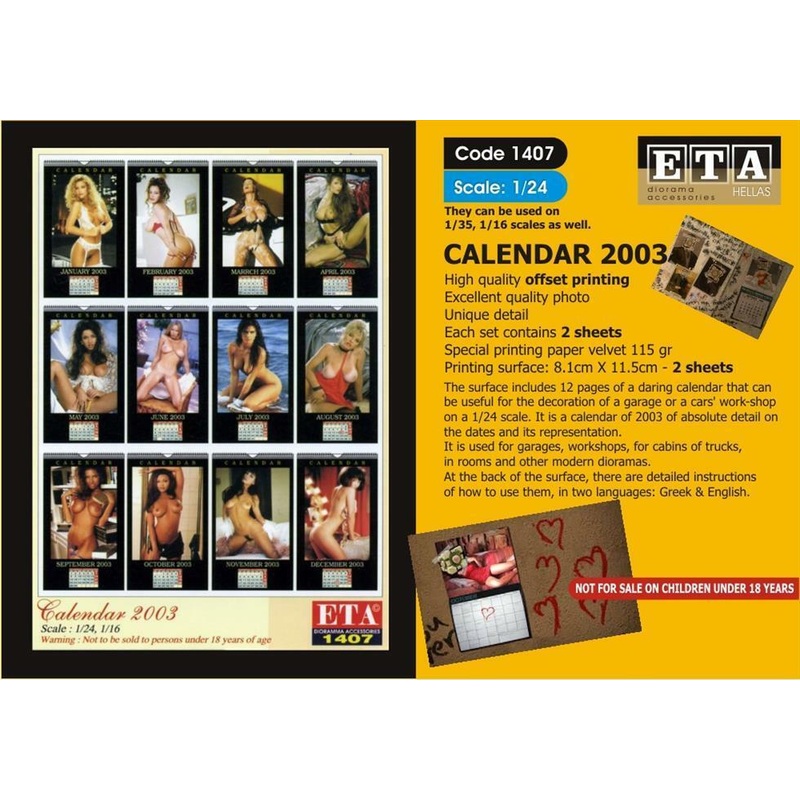 CALENDAR 2003 Suit scales 1/24, 1/16, 1/35