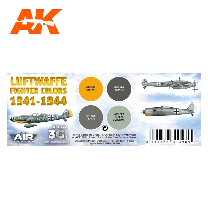 AK Interactive 3G Air Series – Luftwaffe Fighter Colors 1941-1944 SET 3G