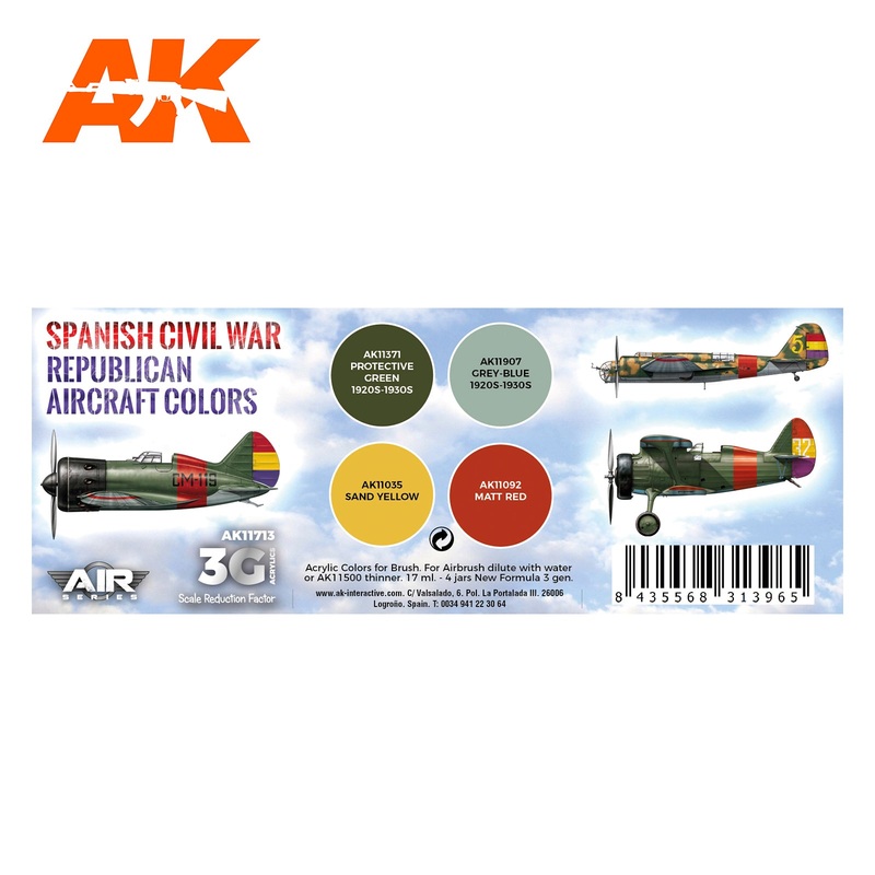 AK Interactive 3G Air Series – Spanish Civil War. Republican Aircraft Colors SET