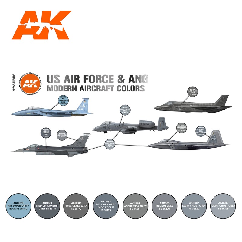 AK Interactive 3G Air Series – US Air Force & ANG Modern Aircraft Colors SET 3G