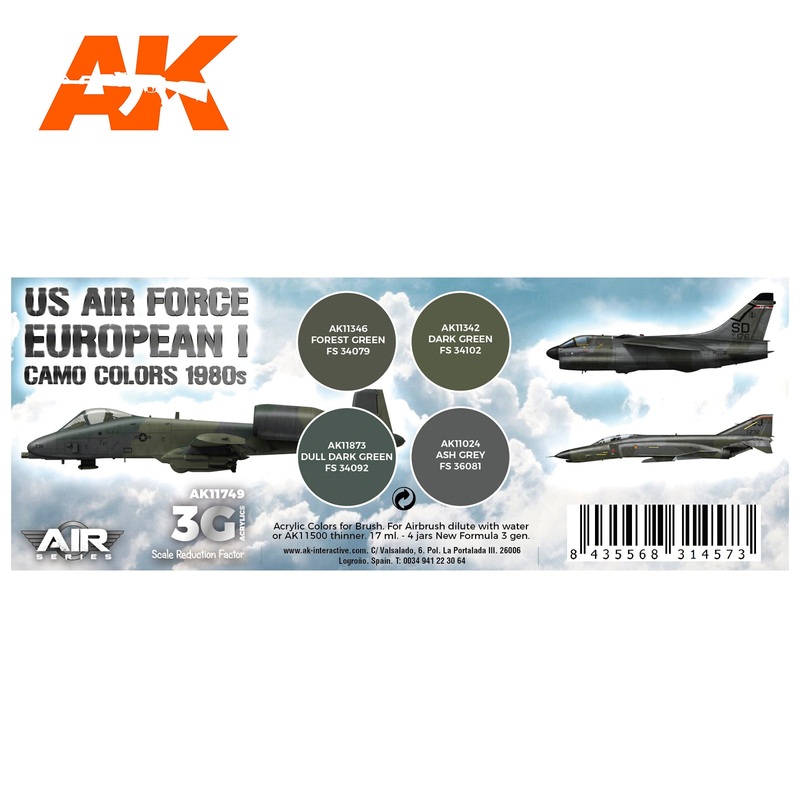 AK Interactive 3G Air Series – US Air Force European I Camo Colors 1980s SET 3G