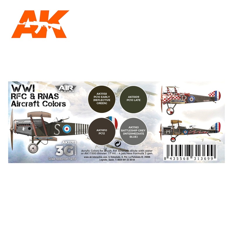 AK Interactive 3G Air Series – WWI RFC & RNAS. British Aircraft Colors  SET 3G
