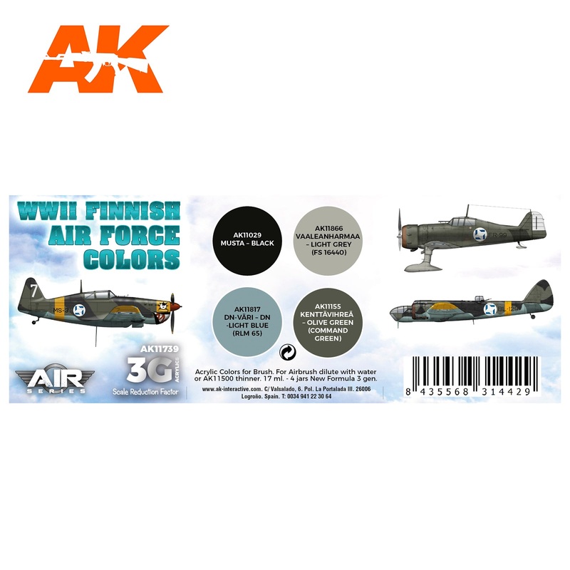 AK Interactive 3G Air Series – WWII Finnish Air Force Colors SET 3G
