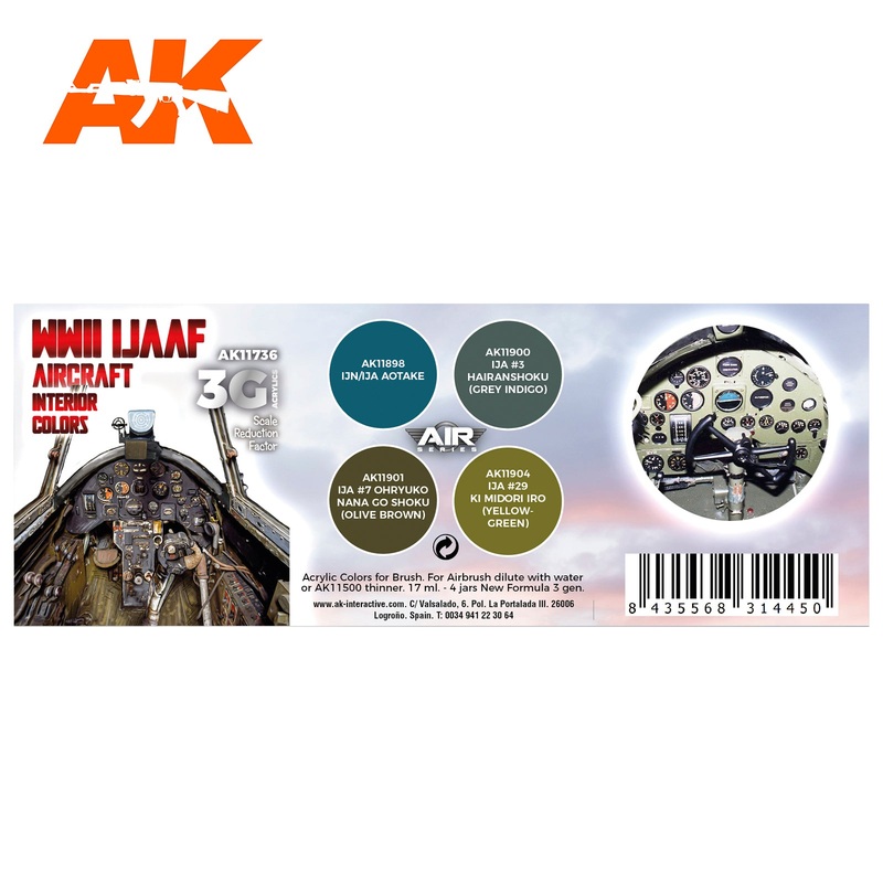 AK Interactive 3G Air Series – WWII IJAAF Aircraft Interior Colors SET 3G
