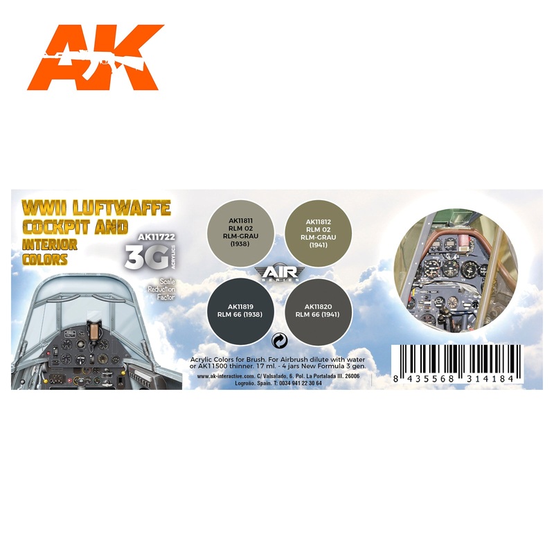 AK Interactive 3G Air Series – WWII Luftwaffe Cockpit & Interior Colors SET 3G
