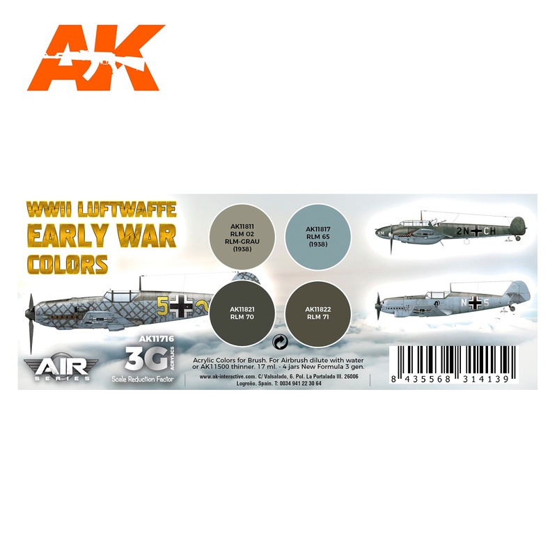 AK Interactive 3G Air Series – WWII Luftwaffe Early War Colors SET 3G