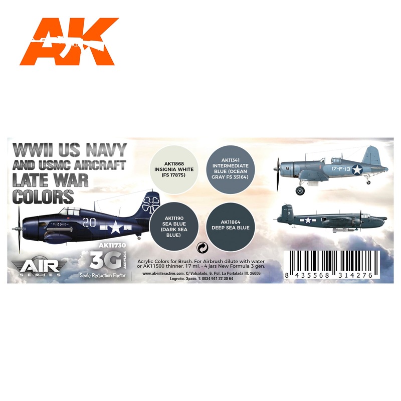 AK Interactive 3G Air Series – WWII US Navy & USMC Aircraft Late War Colors SET3G
