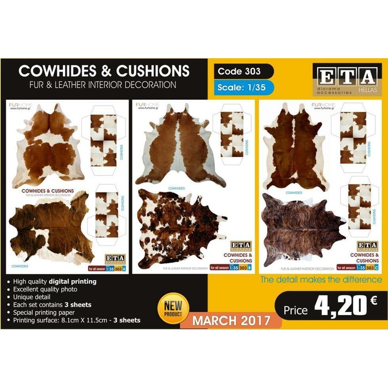 Cowhides & Cushions – 1/35 scale – 3 sheets