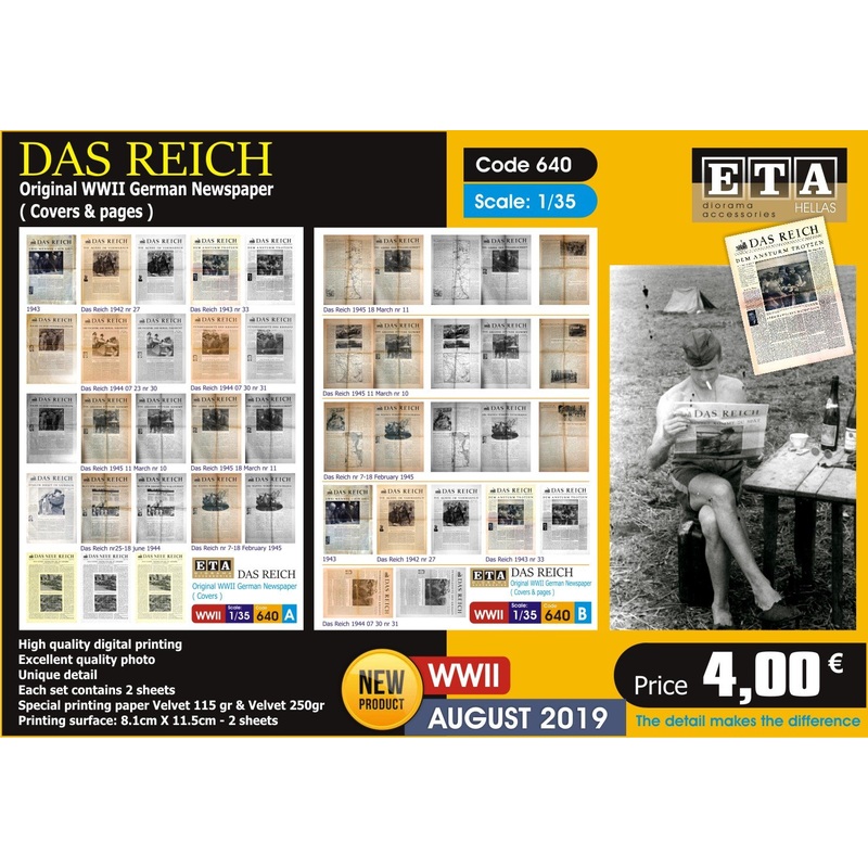Das Reich – Original WW II German newspaper – covers and pages- 1/35 scale – 2 sheets