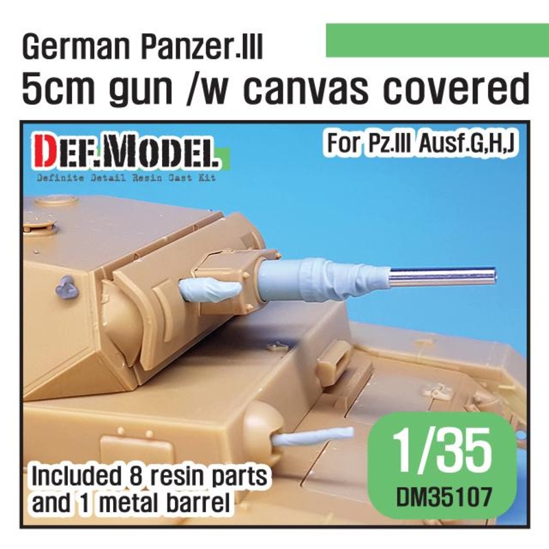DEF models WW2 German PZ.III 5cm gun with canvas set (for Pz.III Ausf.G,H,J 1/35)
