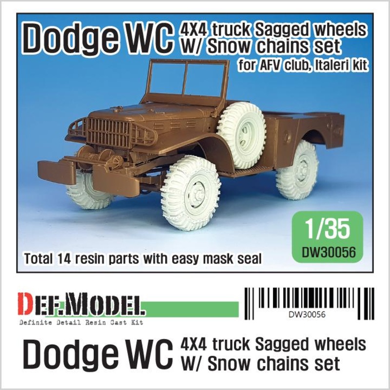 DEF models WW2 U.S Dodge WC 4X4 snow chained Sagged wheel set (for AFV club, Italeri 1/35)