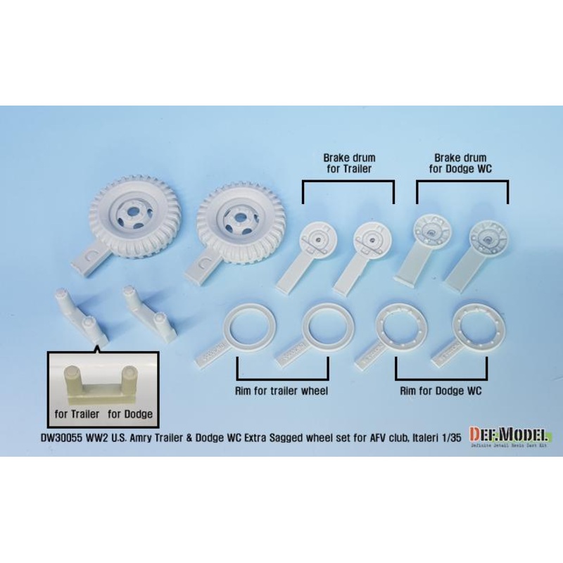 DEF models WW2 U.S Trailer and Dodge WC Extra Sagged wheel set (for WC6x6, M101 trailer) 1/35 scale