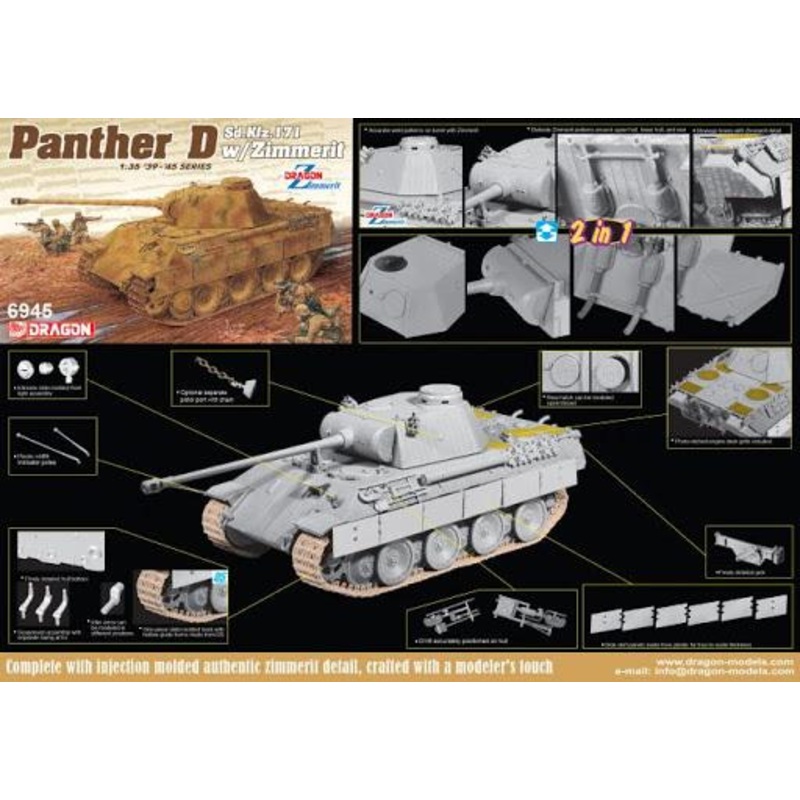 Dragon 1/35 scale WW2 SDKFZ 181 PANTHER AUSF D WITH ZIMMERIT (2 IN 1)