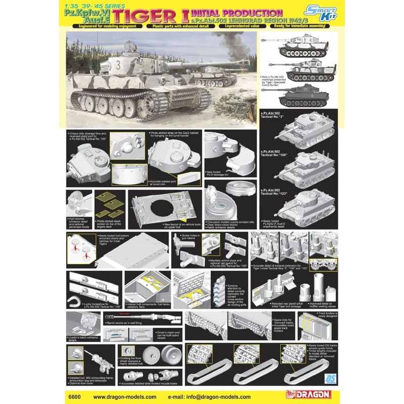 Dragon 1/35 PZ KPFW VI AUSF E TIGER 1 INITIAL PRODUCTION S PZ ABT 502 LENNINGRAD REGION 1942/43