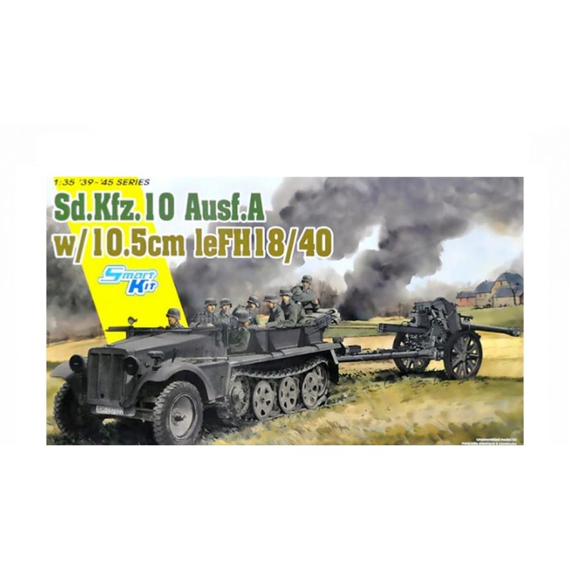 Dragon WW2 German Model, Sd.Kfz.10 + 10.5 cm Le.Sh.18, Scale 1:35