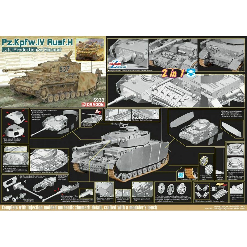 Dragon WW2 German tank PZKPFW IV AUSF H LATE PRODUCTION W/ZIMMERIT (2 IN 1) 1/35