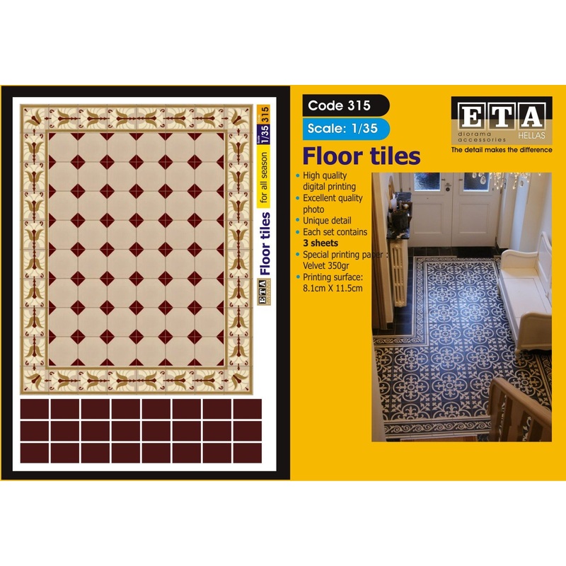Floor Tiles#5 – 1/35 scale – 3 sheets