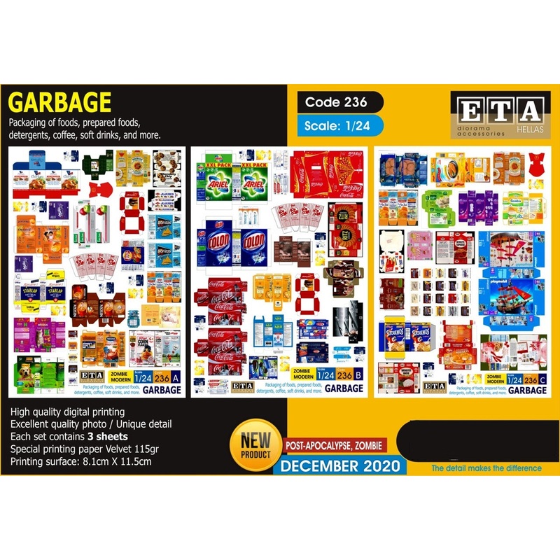 GARBAGE – Packaging of foods, prepared foods suitable for 1/24 scale