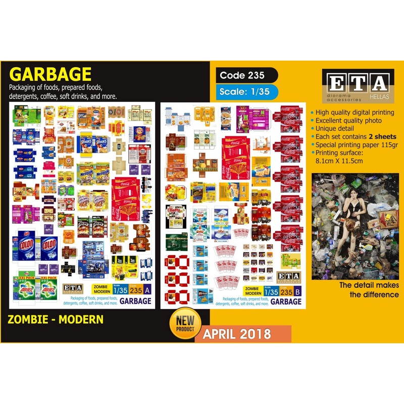 GARBAGE – Packaging of foods, prepared foods suitable for 1/35 scale