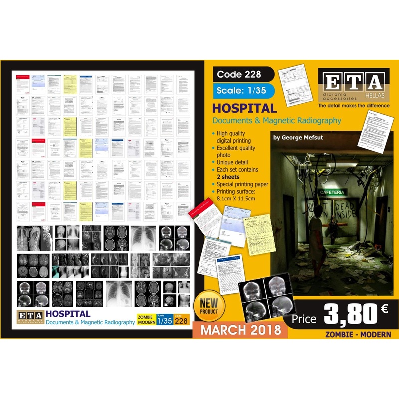 Hospital Documents & Magnetic Radiography- 1/35 scale – Zombie/ Modern – 2 sheets