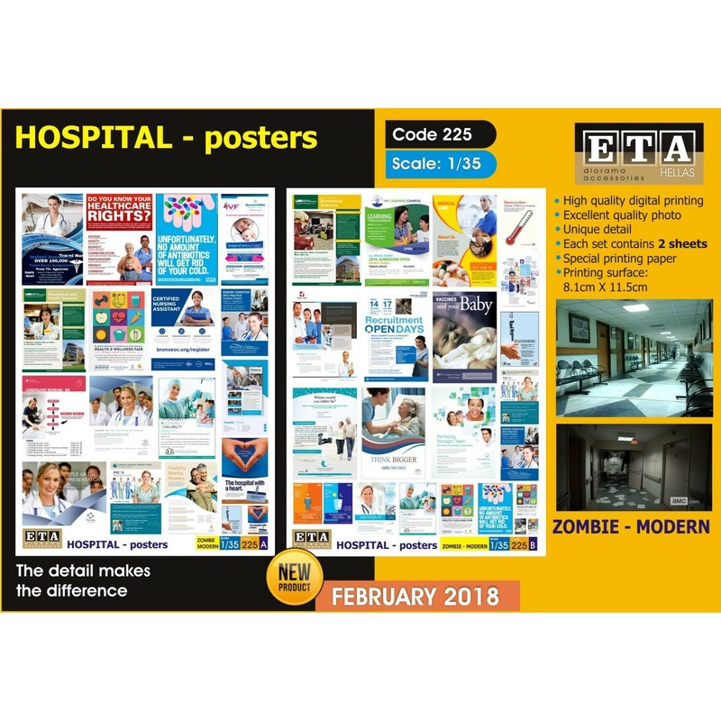 Hospital Posters- 1/35 scale – Zombie/ Modern – 2 sheets