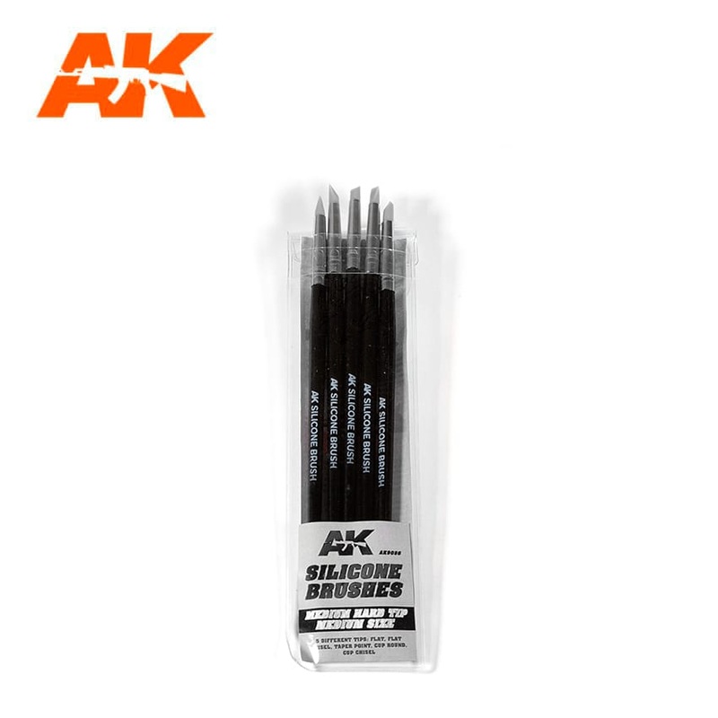AK Interactive SILICONE BRUSHES MEDIUM TIP MEDIUM (5 SILICONE PENCILS)